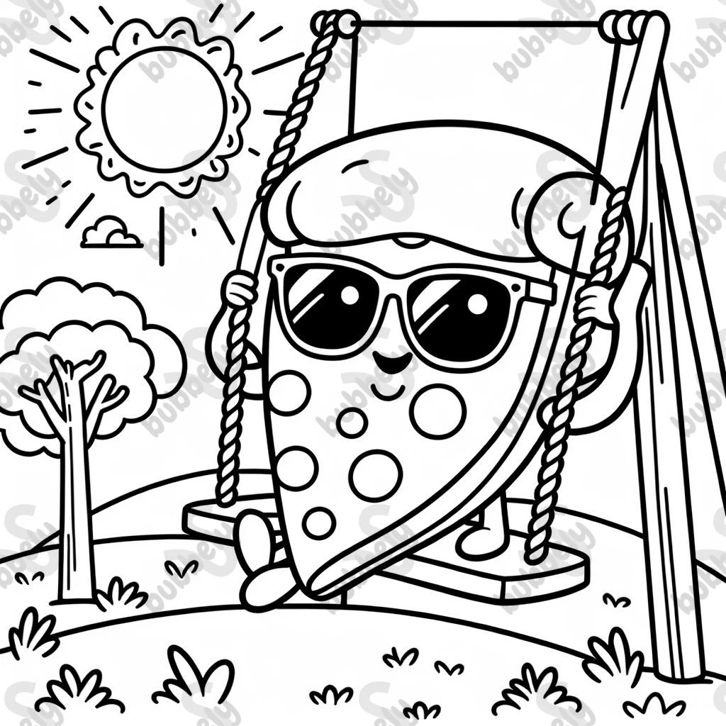 pizza on swing in sunshine sunglasses