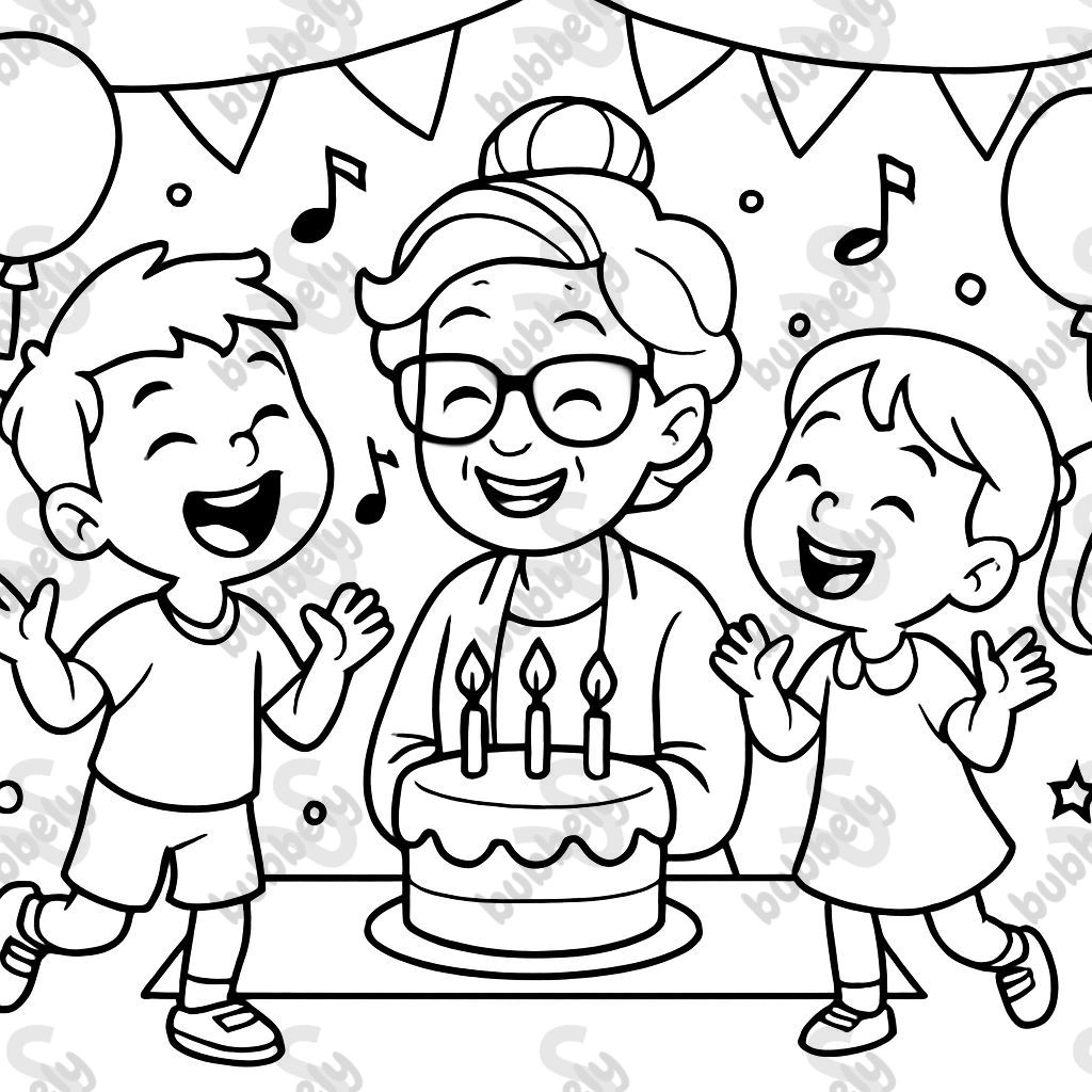 Ben, a 6 year old boy, and Claire, a 4 year old girl, singing happy birthday to their cool young grandma. Ben, a 6 year old boy, and Claire, a 4 year old girl, singing happy birthday to their cool young grandma.