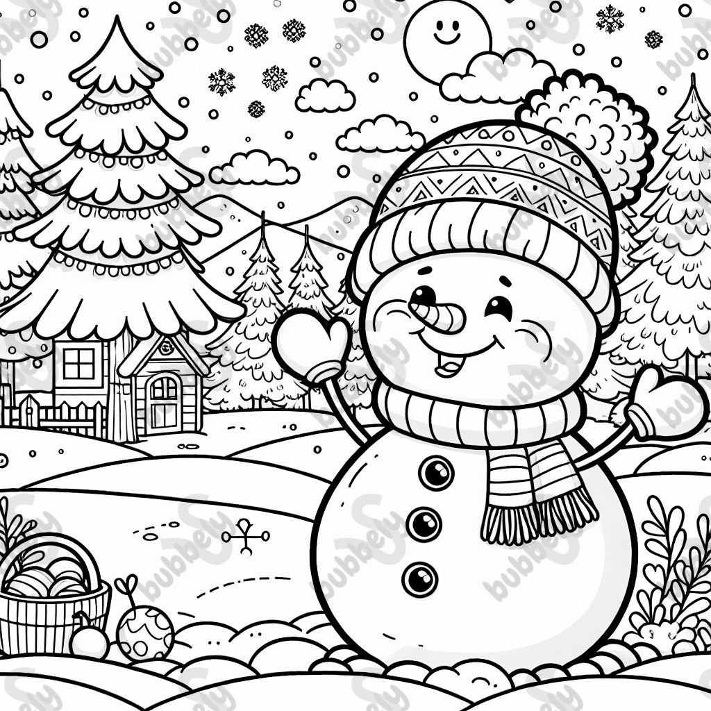 a snowman with a winter scene