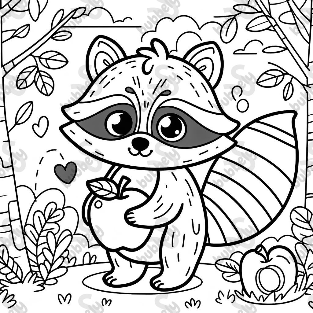 Einen Waschbären mit Apfel