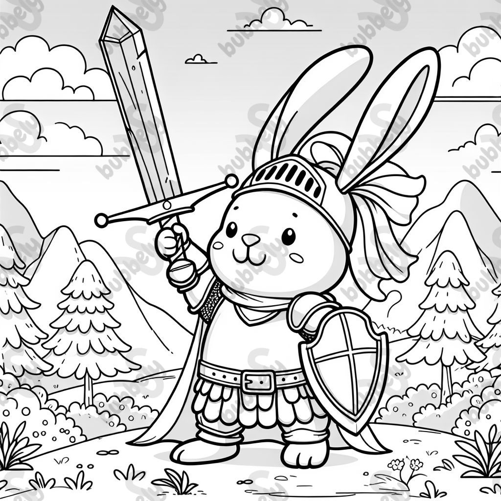 ein hase als ritter mit einem großen Schwert
