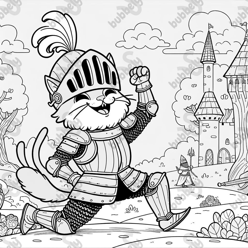Chat en Armure de Chevalier Fait des Bêtises
