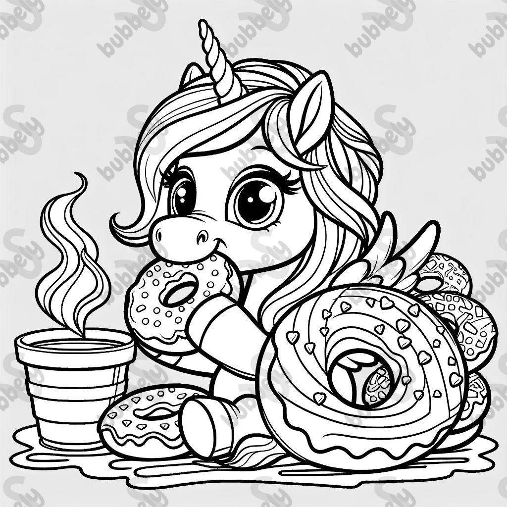 unicorn eating doughnuts