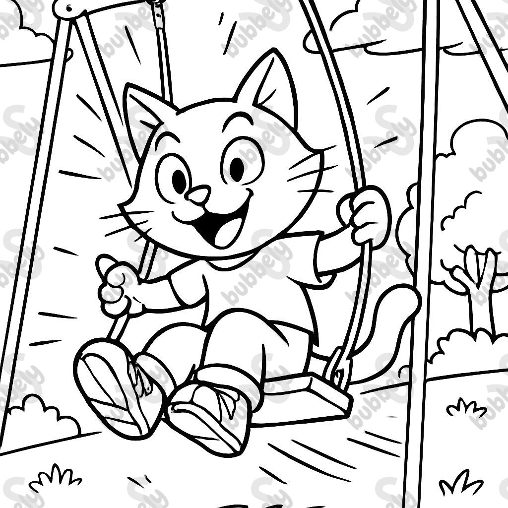 cat playing outside on a swingset
