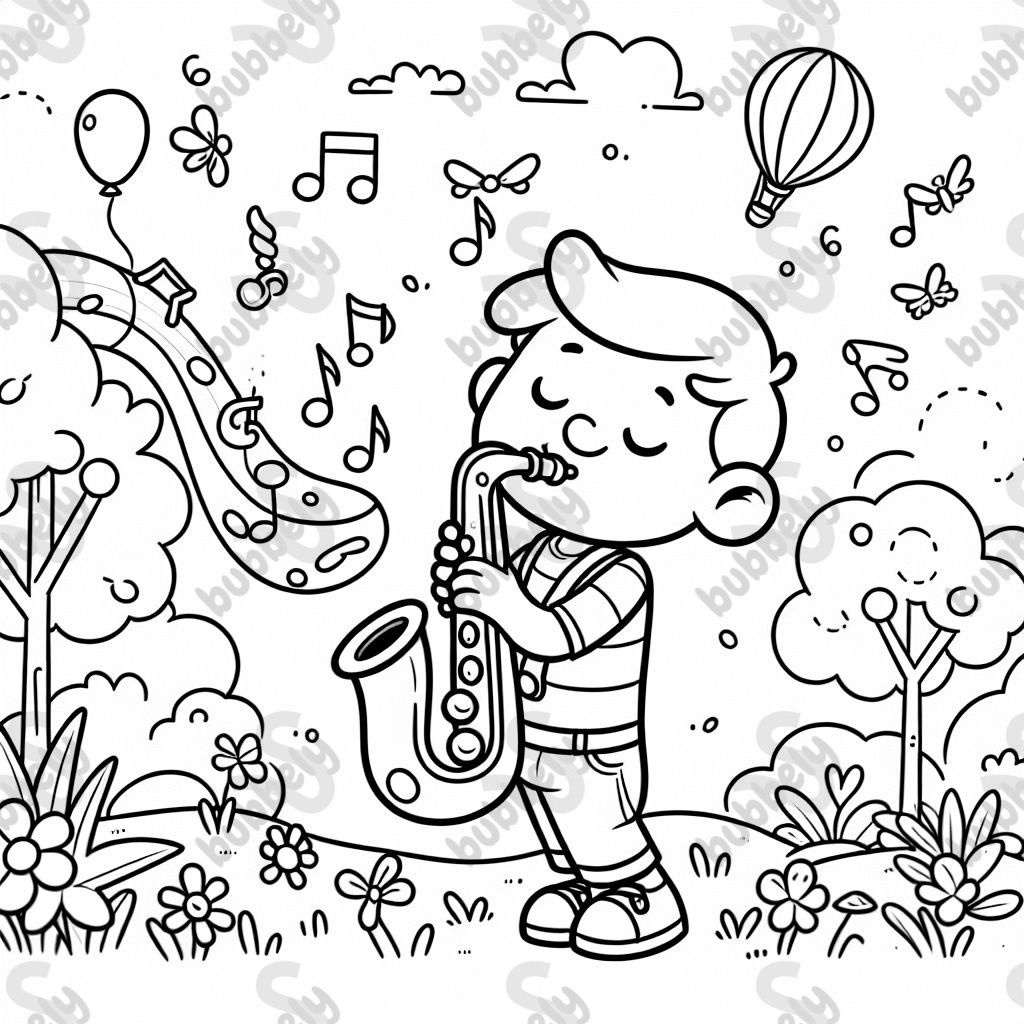 child plays saxophone