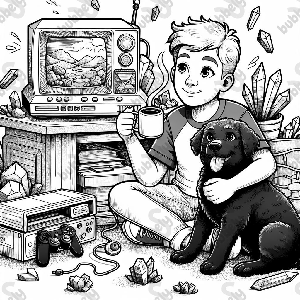 A boy who is a geologist who likes coffee, video games, and has a dog