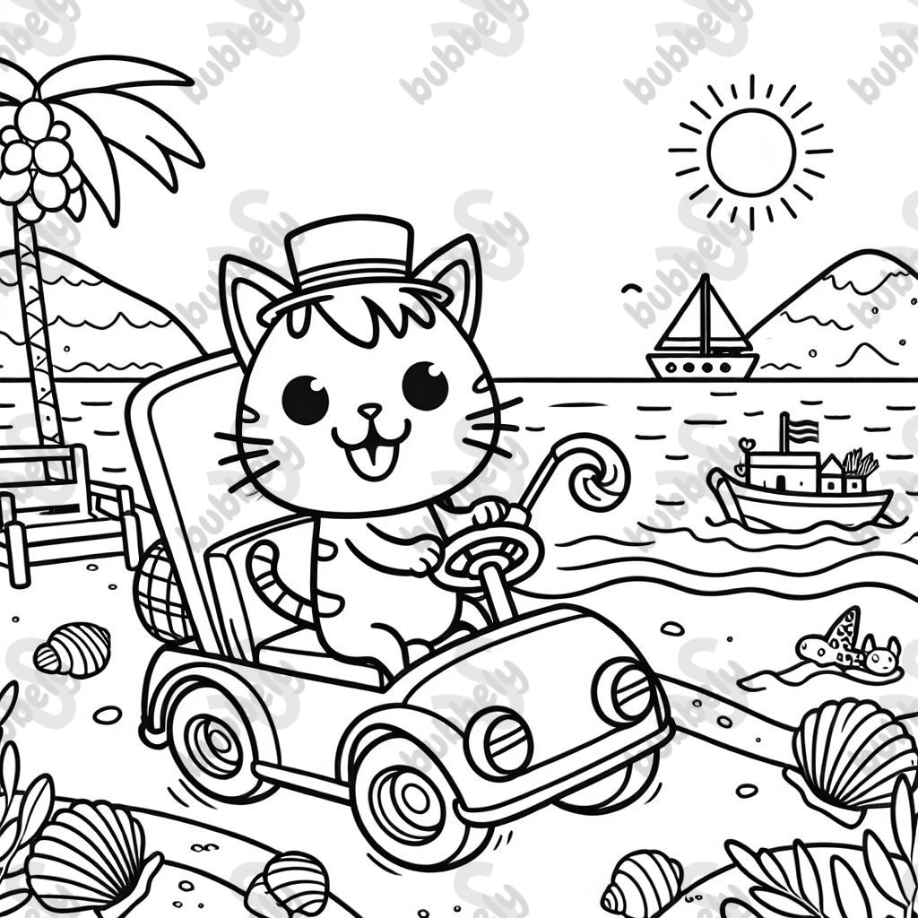 un chat en Grèce dans un buggy de plage