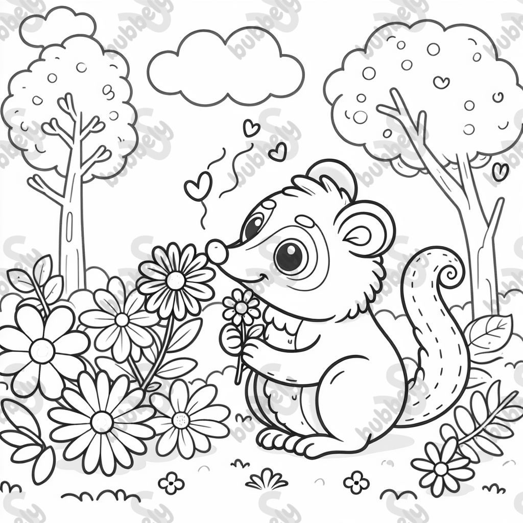 Possum smelling flowers