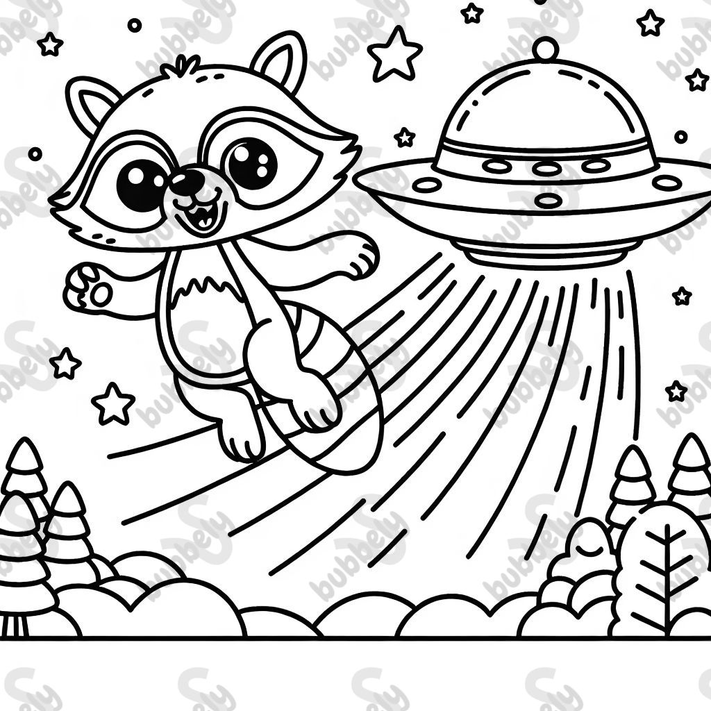 a racoon fleeing from an ufo