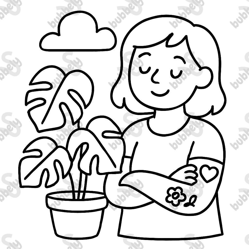 Monstera plant and mom with tattoos