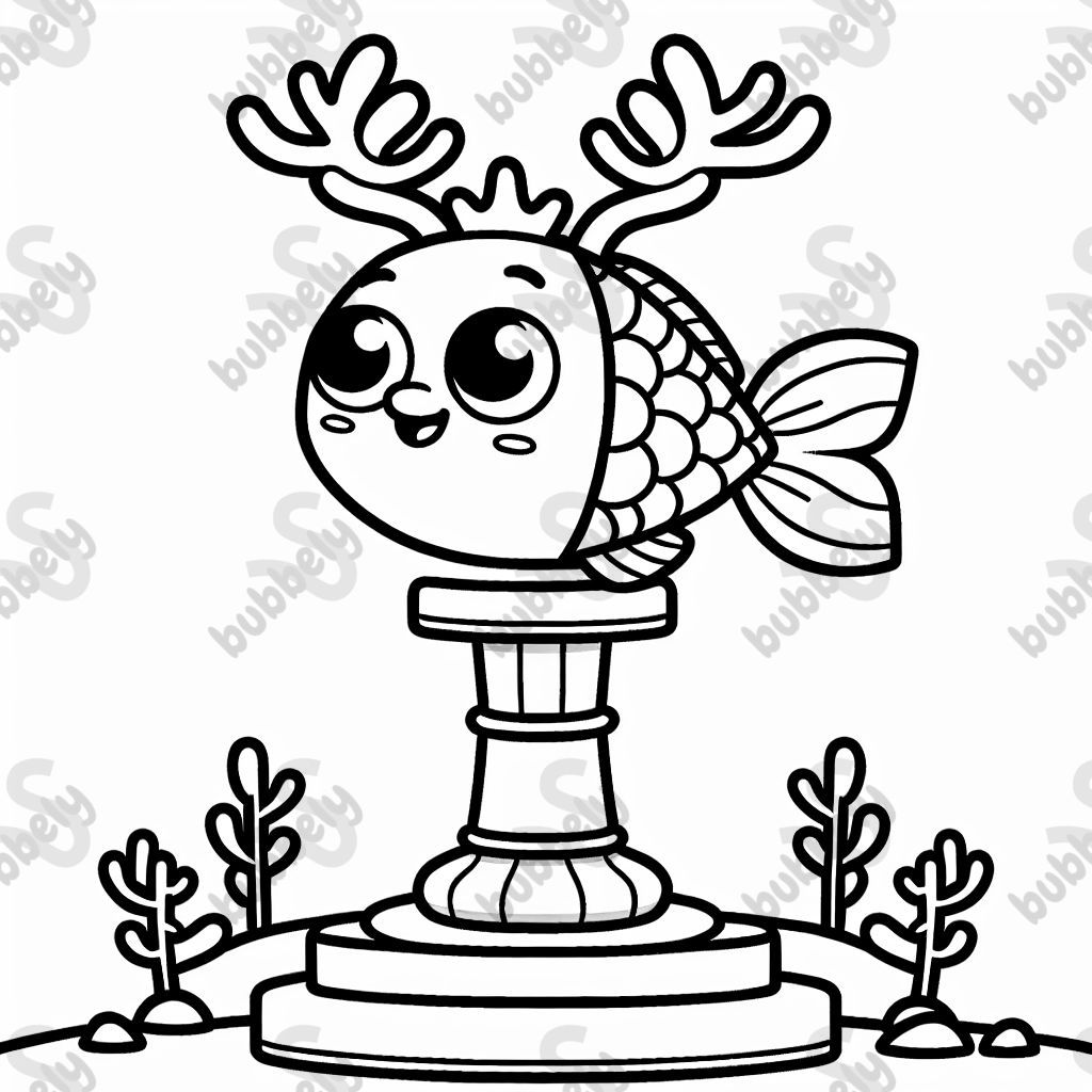 Un poisson avec des cornes sur un piédestal