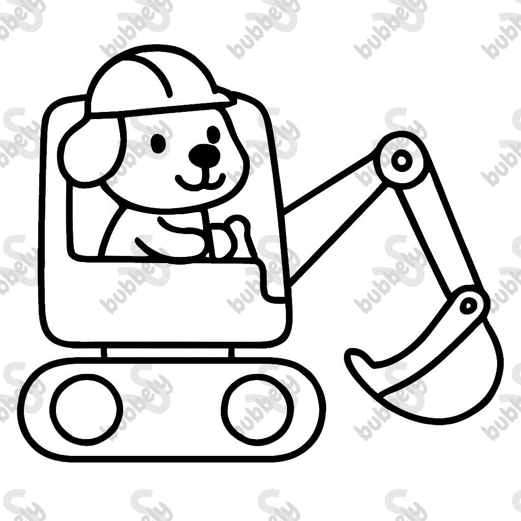 Dog wearing helmet operating an excavator Dog wearing helmet operating an excavator
