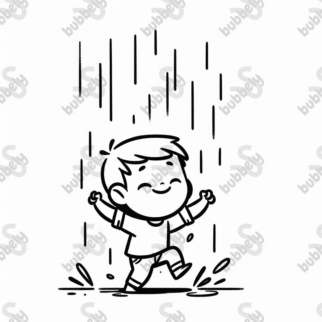 A little boy dancing in the rain 