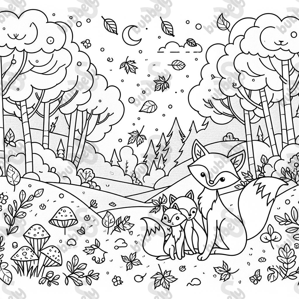 Fuchsfamilie im herbstlichen Wald