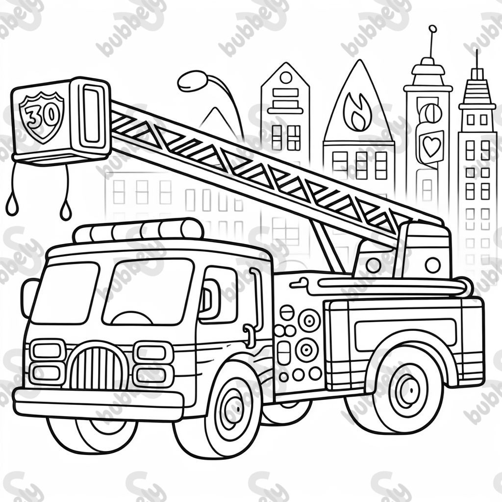 un camion de pompiers avec un grand 30 sur l'échelle