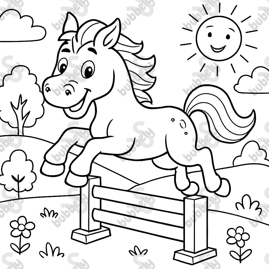 Jumping horse in mid-leap