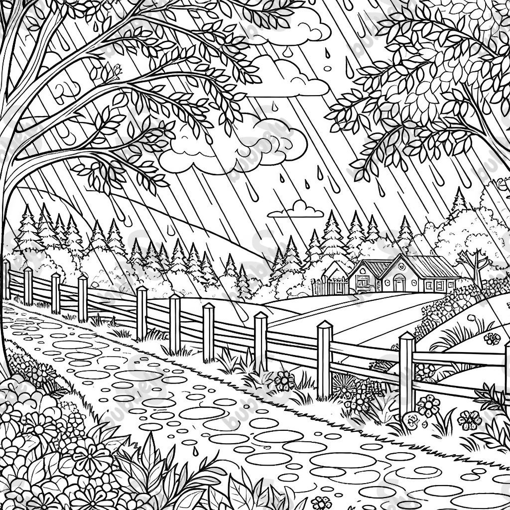 rainy spring landscape