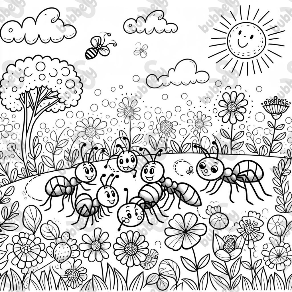 Ants in a blooming grass