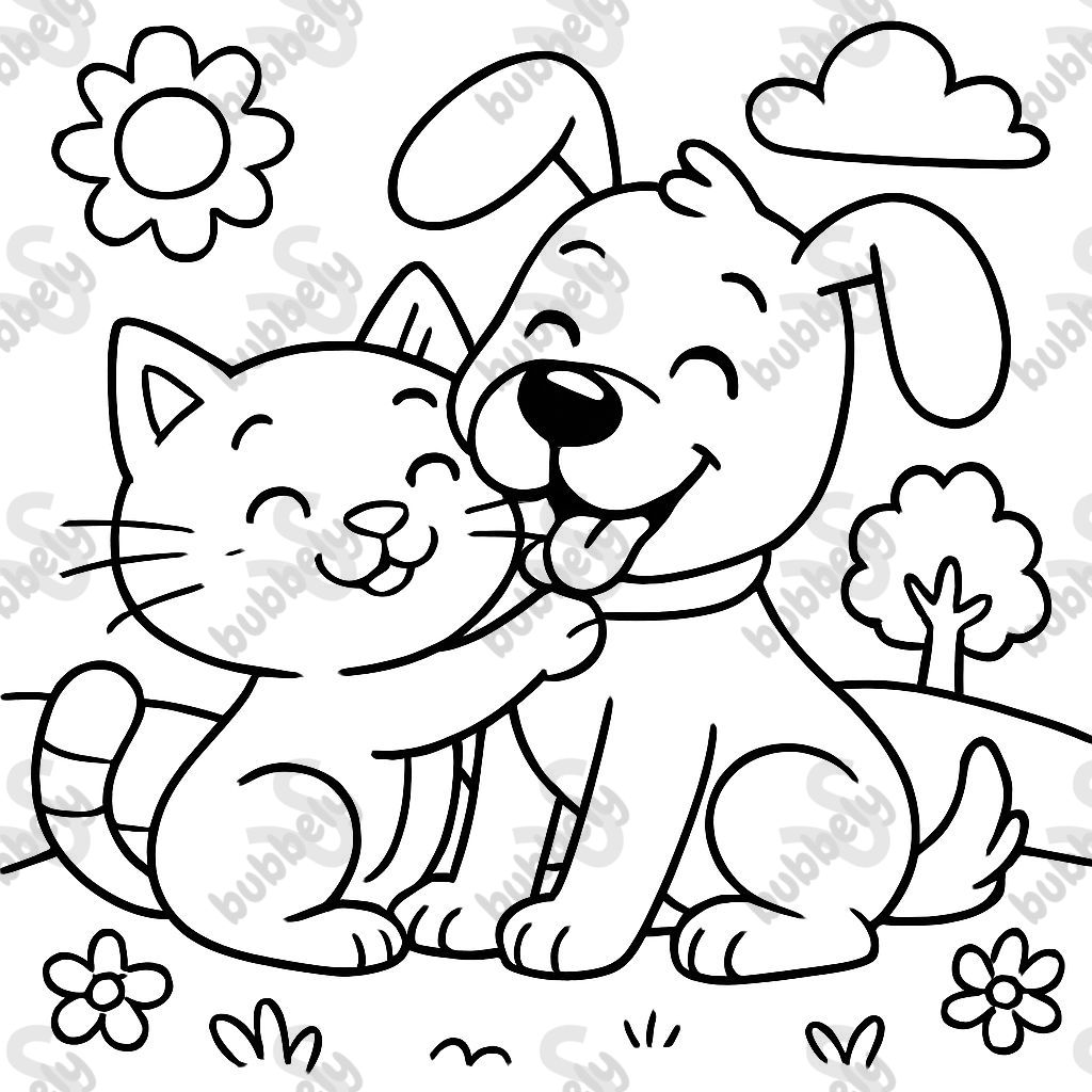 A cat cuddling with a dog.