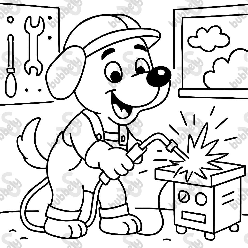 A dog who is welding.