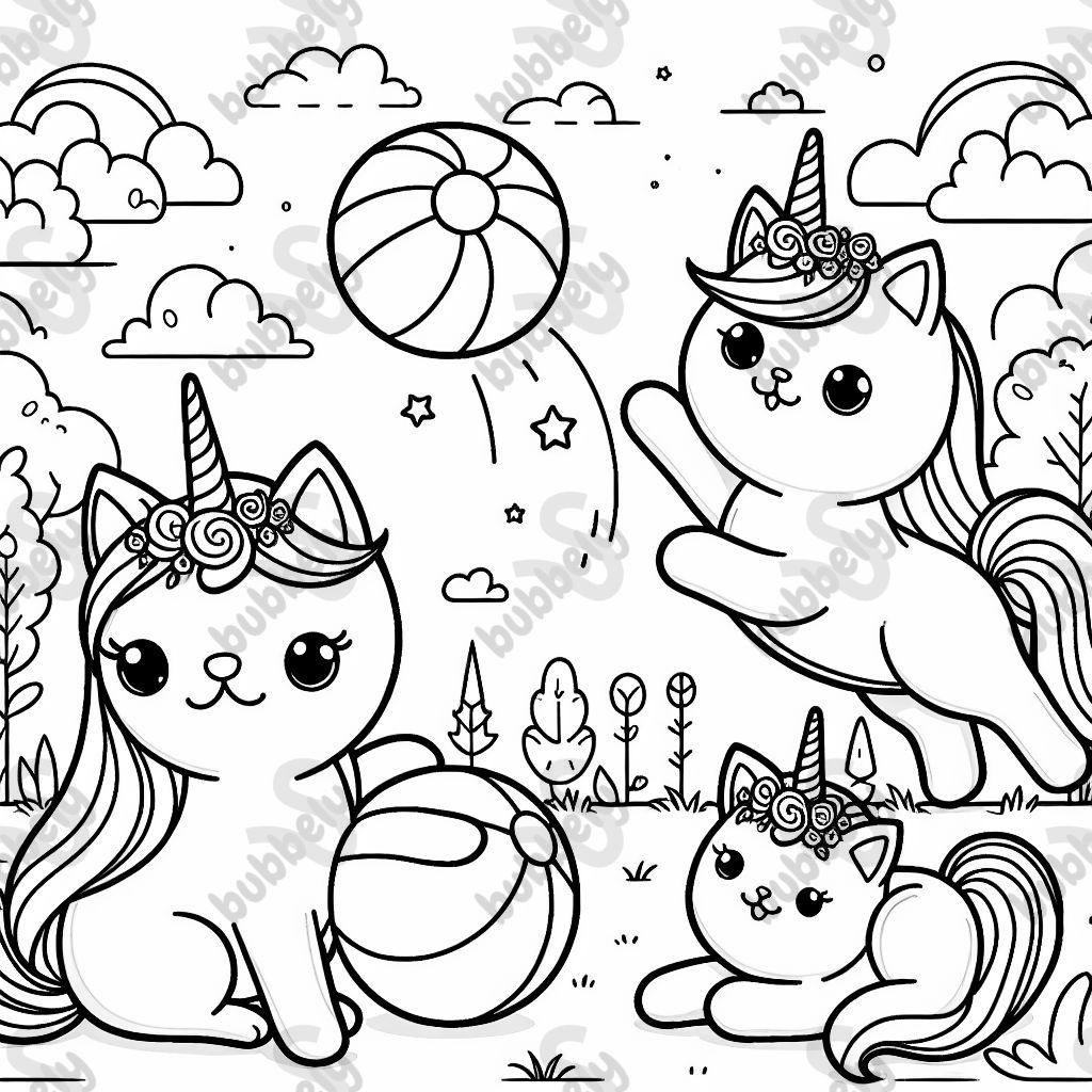unicorn cats with a ball