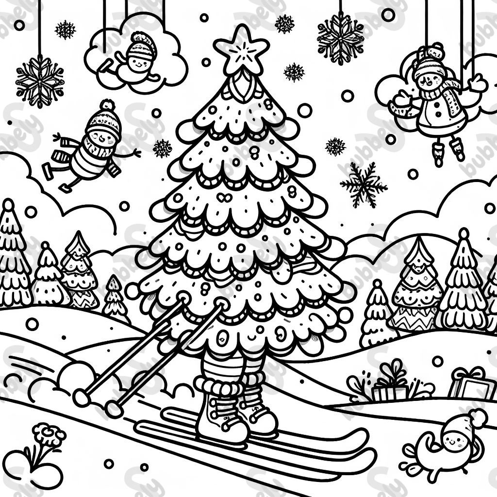 A Christmas tree skiing