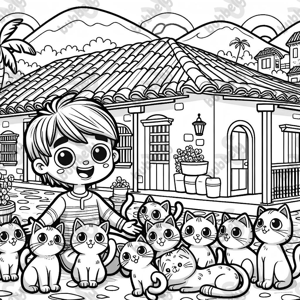 a kid with 10 cats in colombia