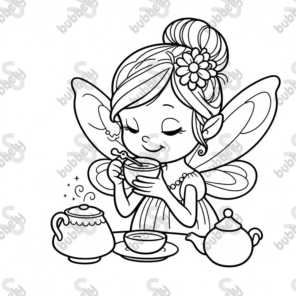 a fairy having tea