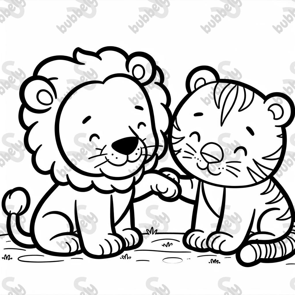 Lion and tiger being best friends Lion and tiger being best friends