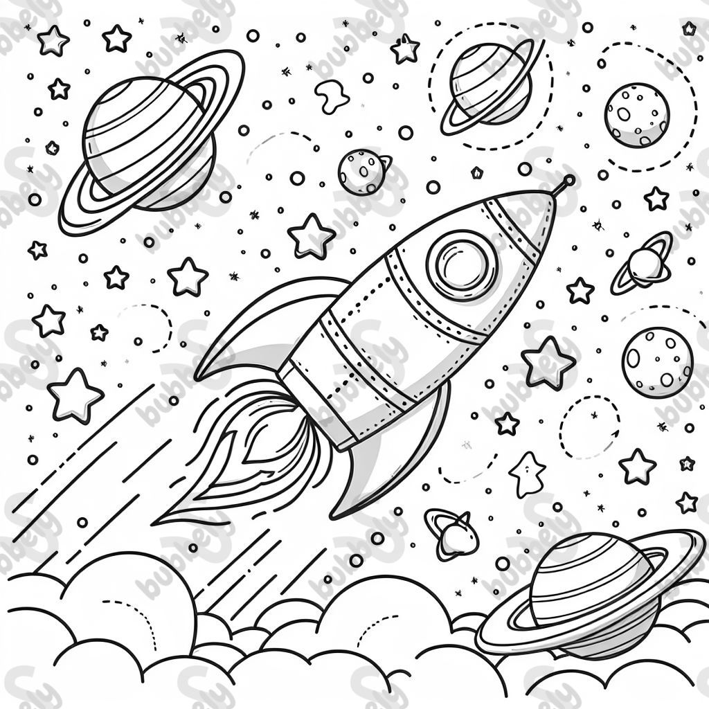 Rocket flying in space