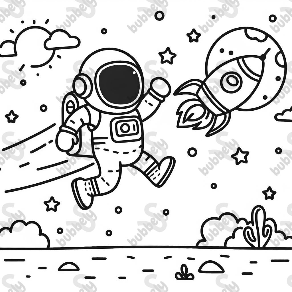 Ein Astronaut der mit einer Rakete durch den Weltraum fliegt