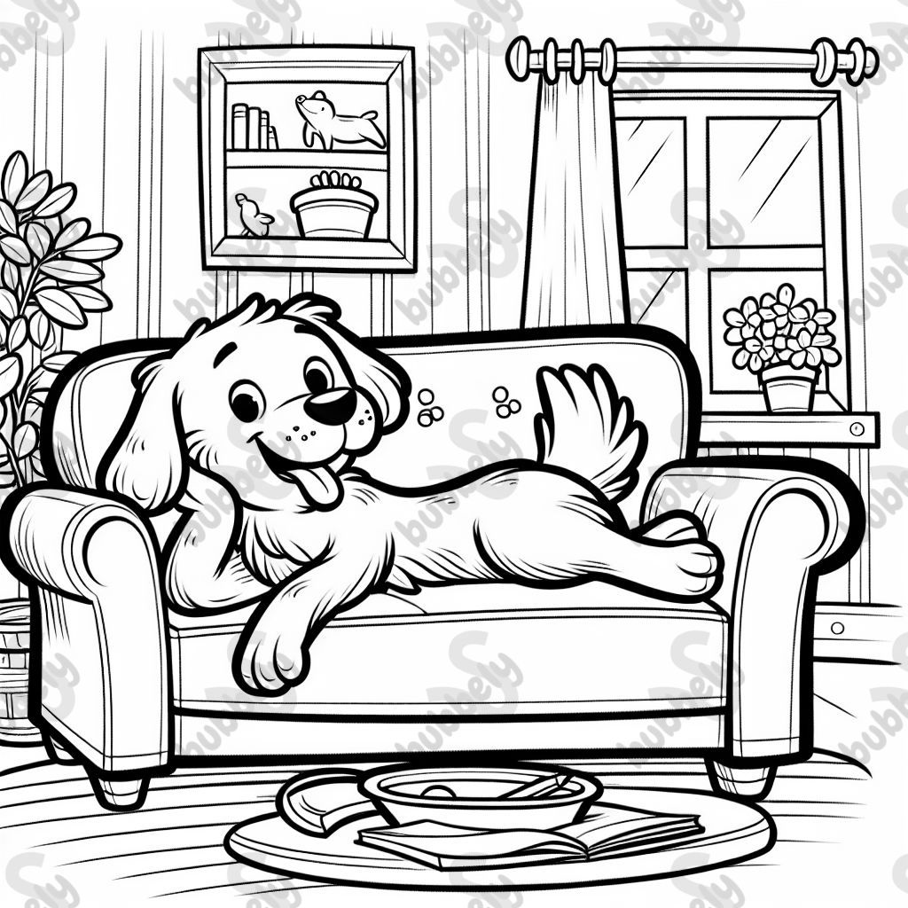 A dog lounging on a couch