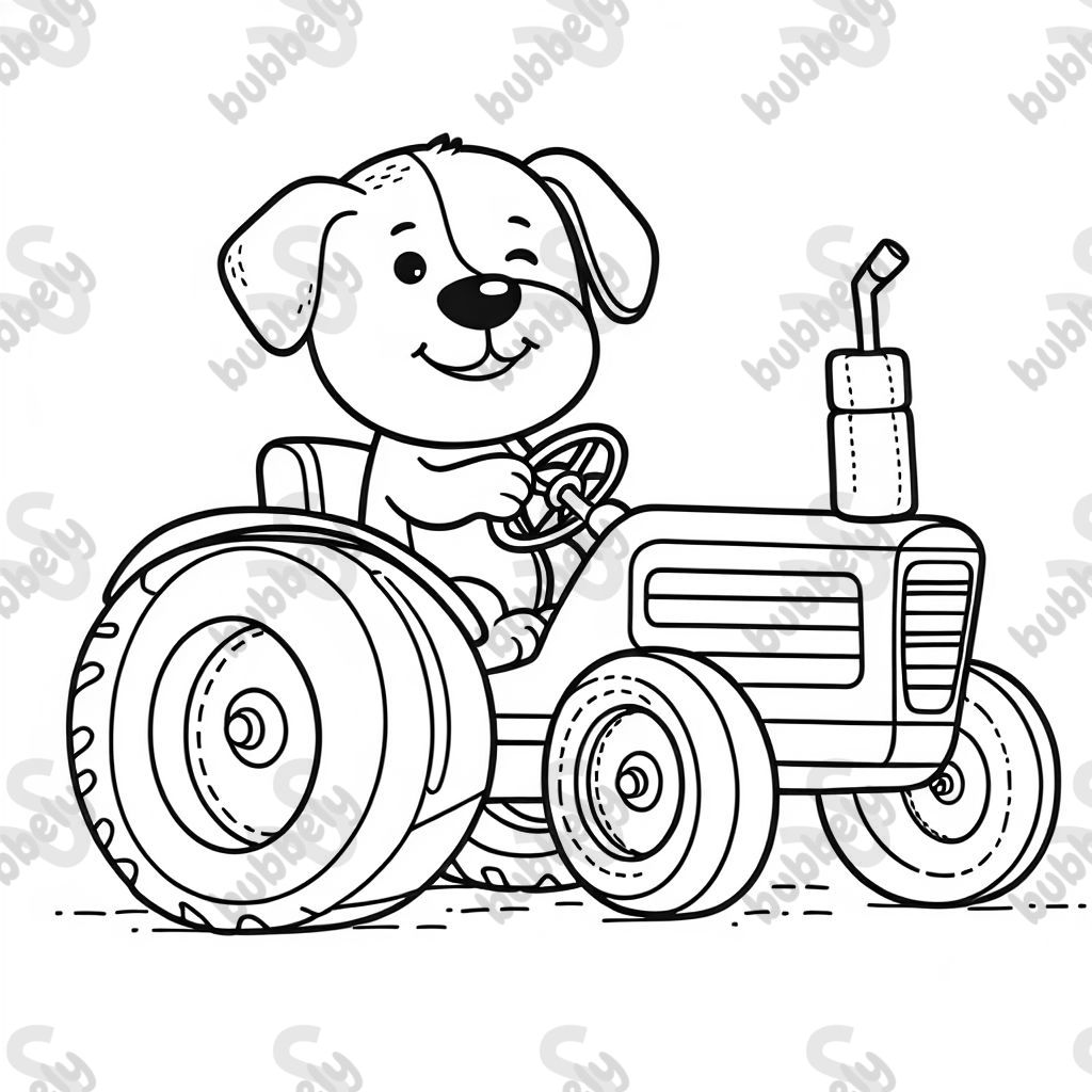 Dog driving tractor