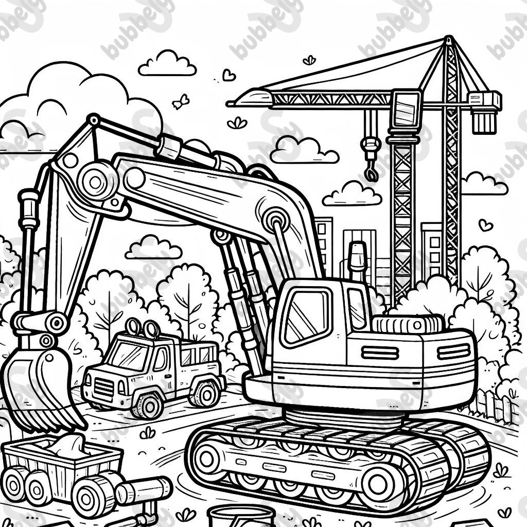 a digger and a crane to color a digger and a crane to color