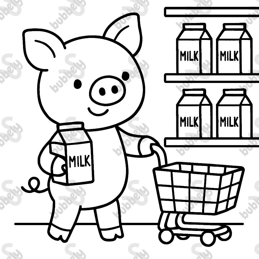 A pig at the grocery store buying milk.