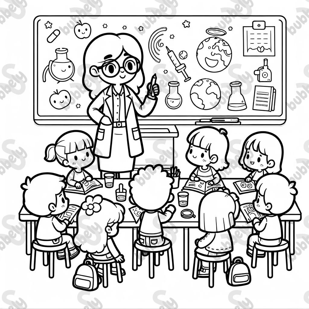 Kids in science class with a female teacher formatted for letter size paper