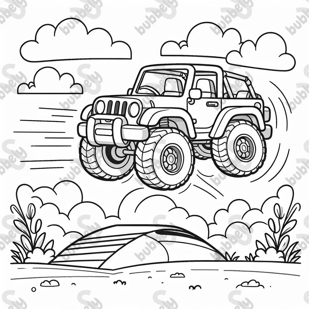 Jeep spring über eine Sprungschanze