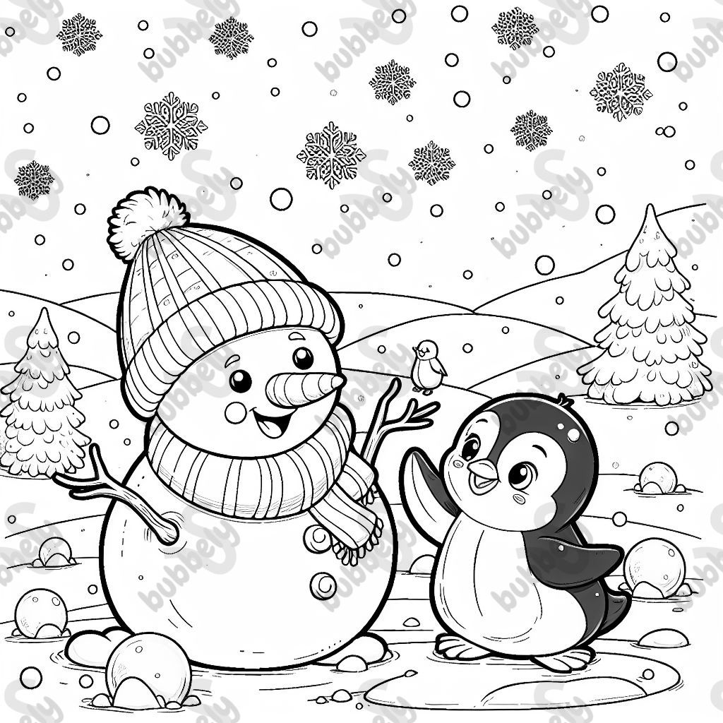 snow man and pinguin beeing best friends