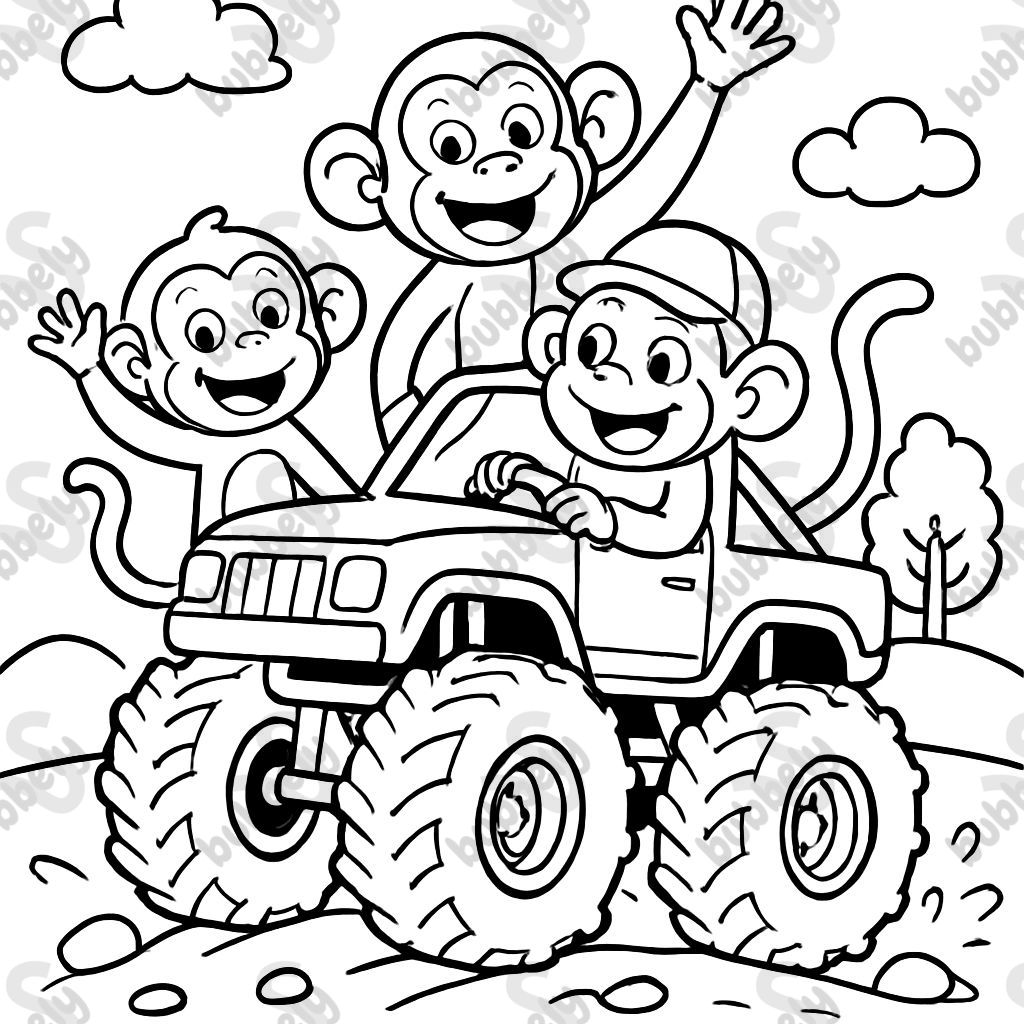 monster truck with monkeys