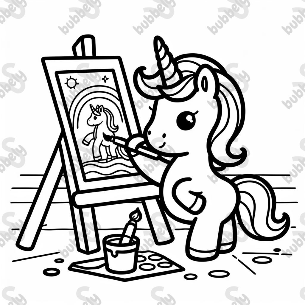 A unicorn painting a picture