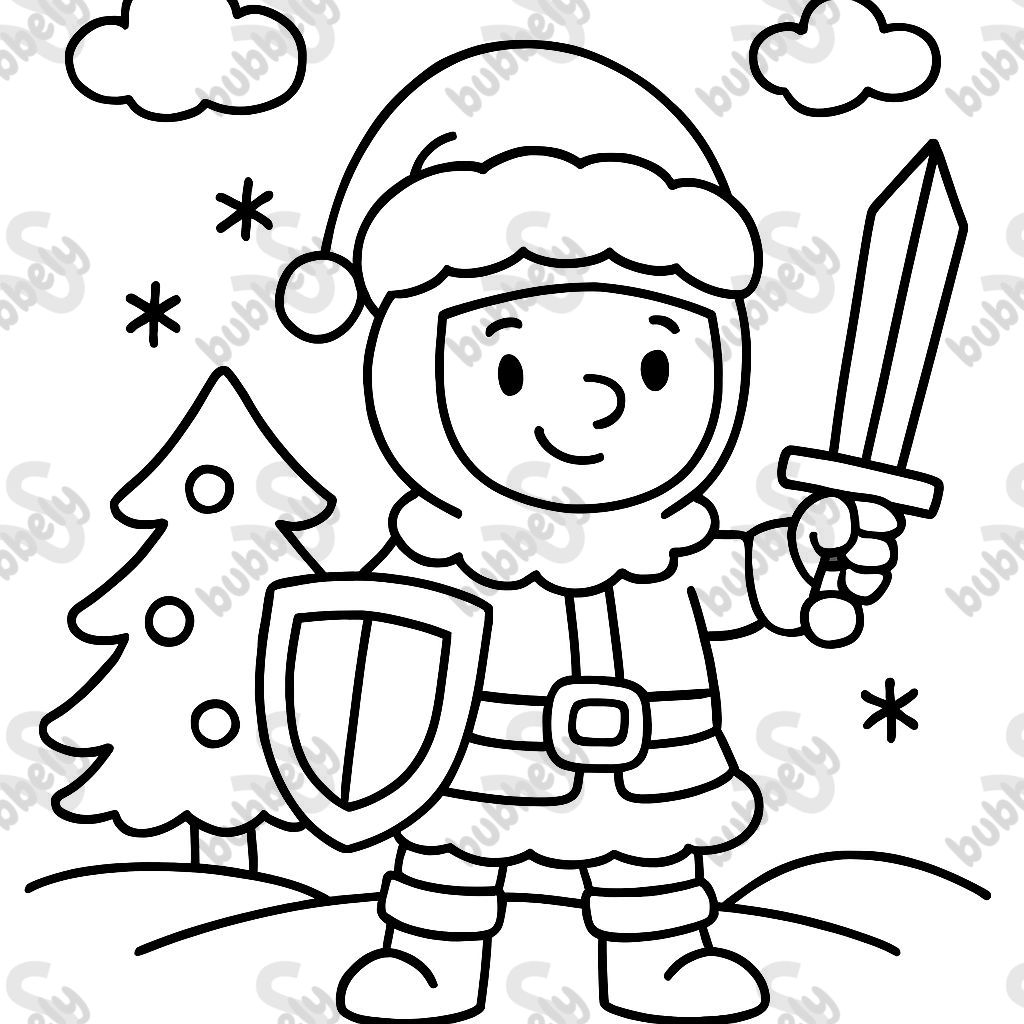 a knight in a Christmas costume with a sword