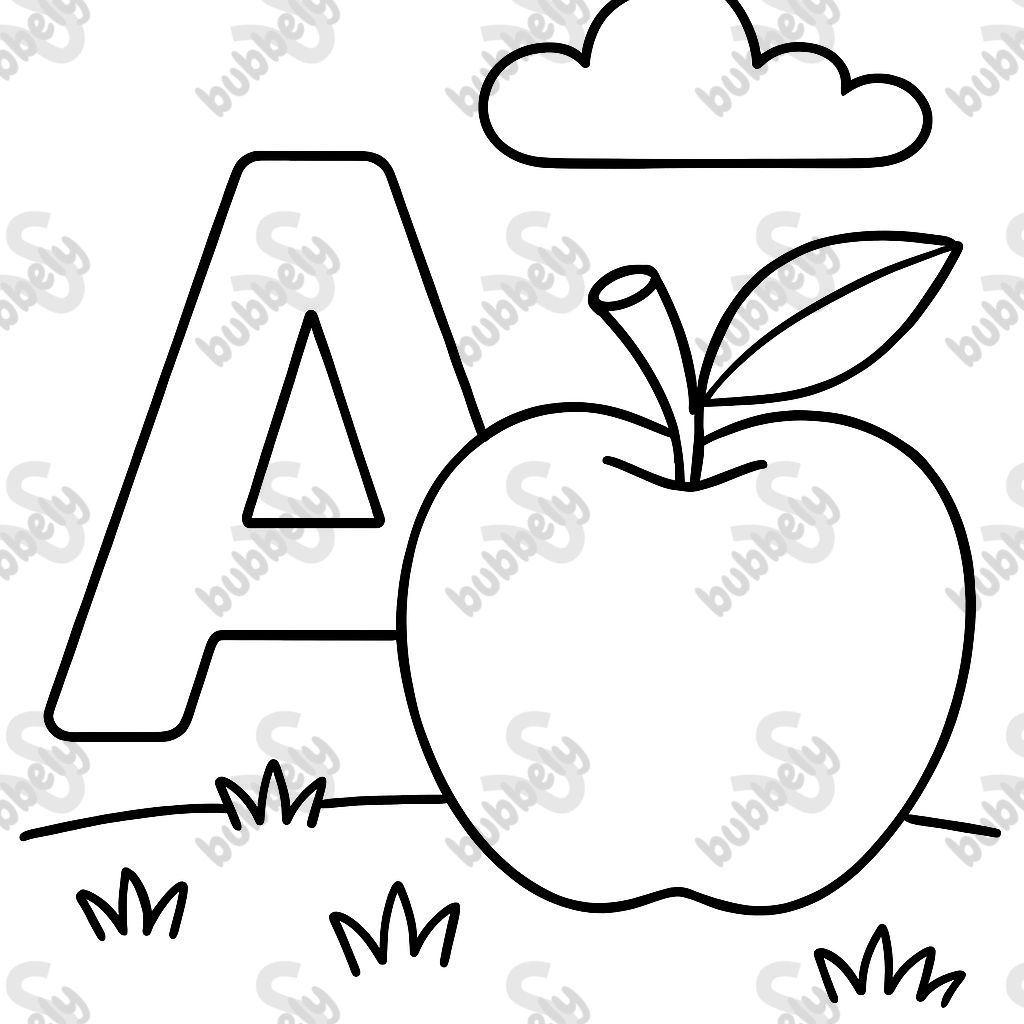 Letter A next to an apple