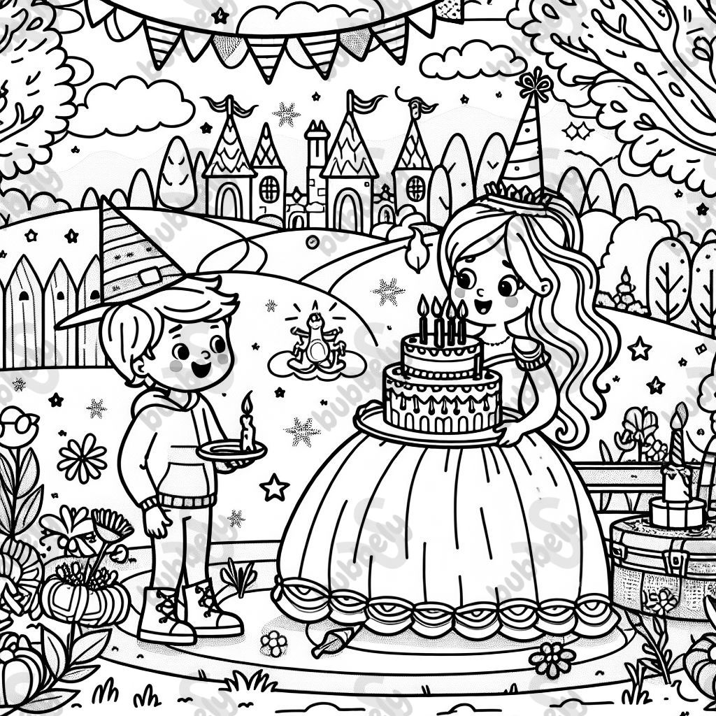 eine prinzessin und eine hexe feiern geburtstag ein junge besucht sie