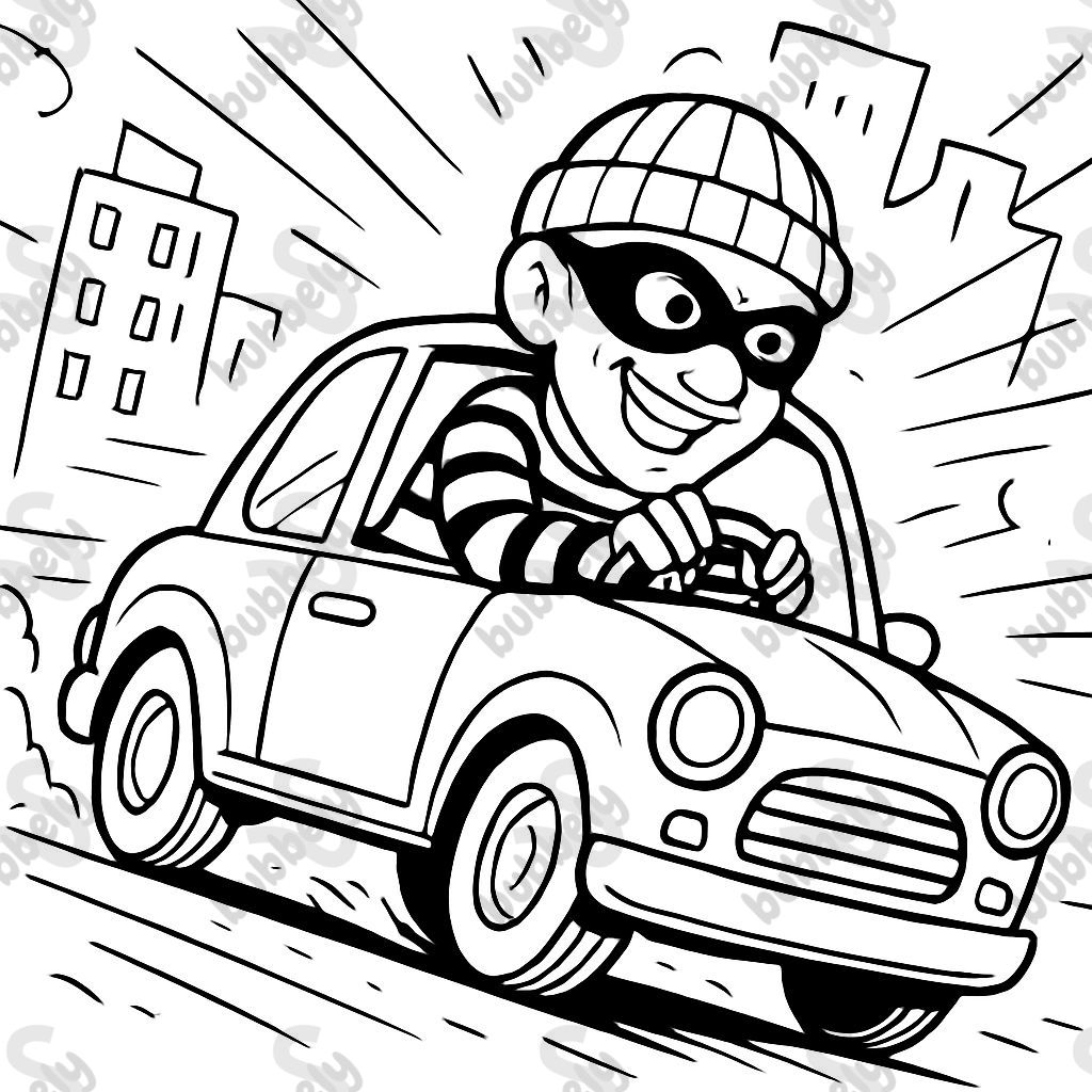 a thief driving away in a car