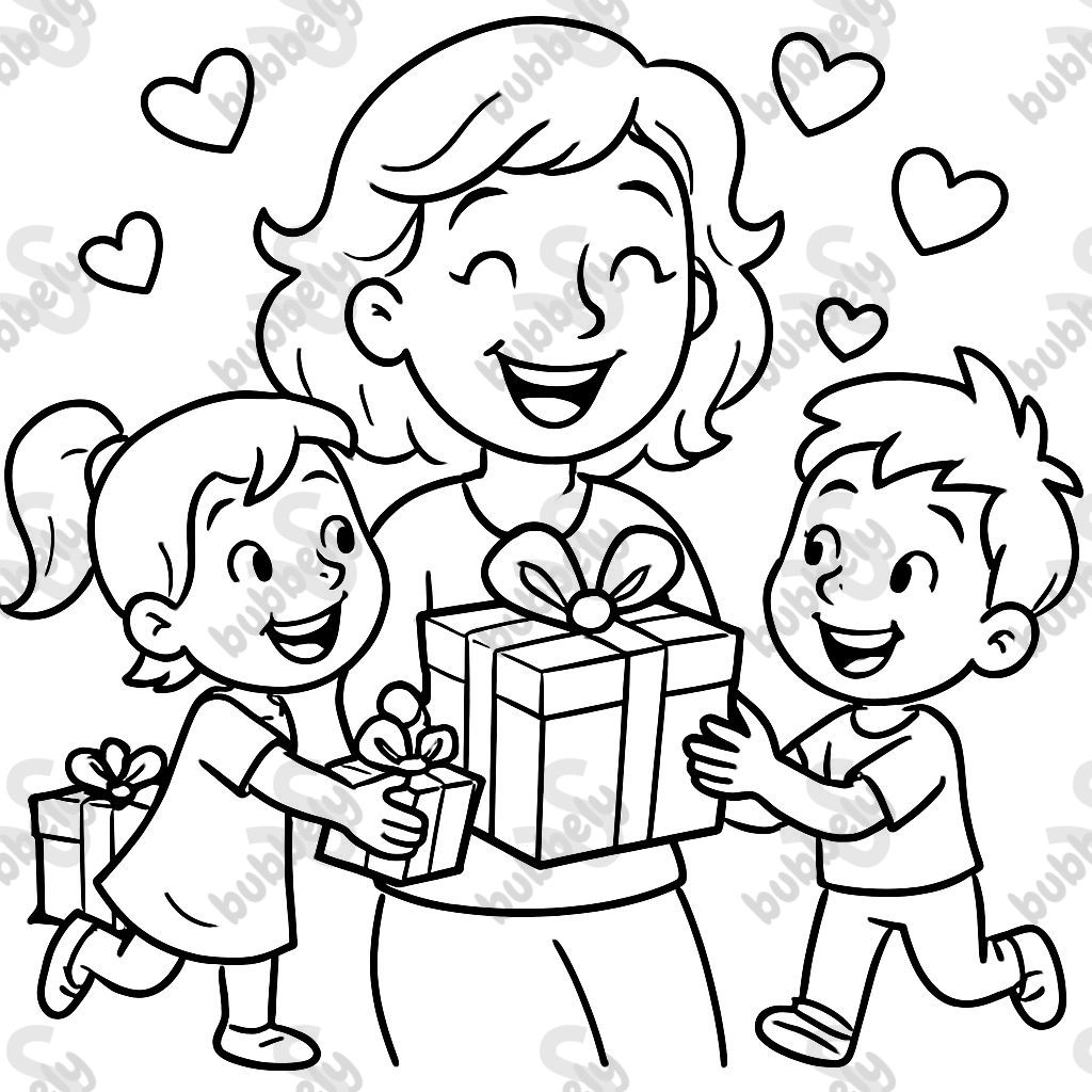 Mama's birthday with hearts and gifts