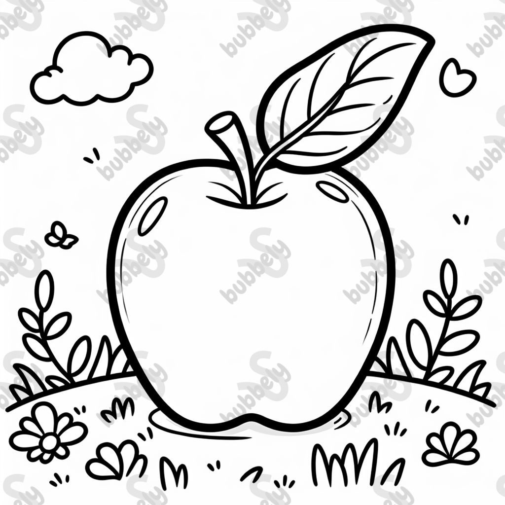 Einen Apfel mit einem einzelnen Blatt am Stiel ohne weitere Details 