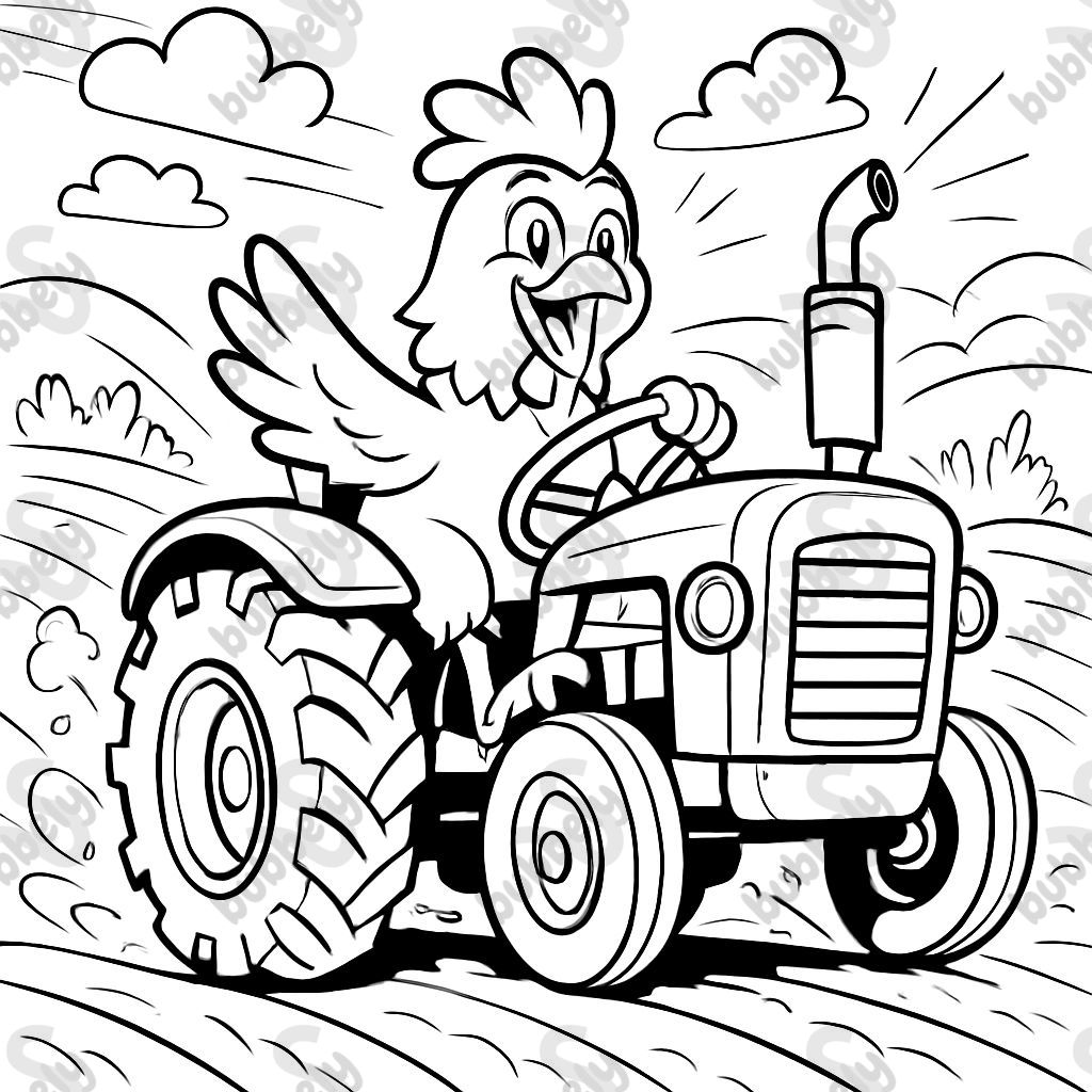 A chicken in a tractor in the field