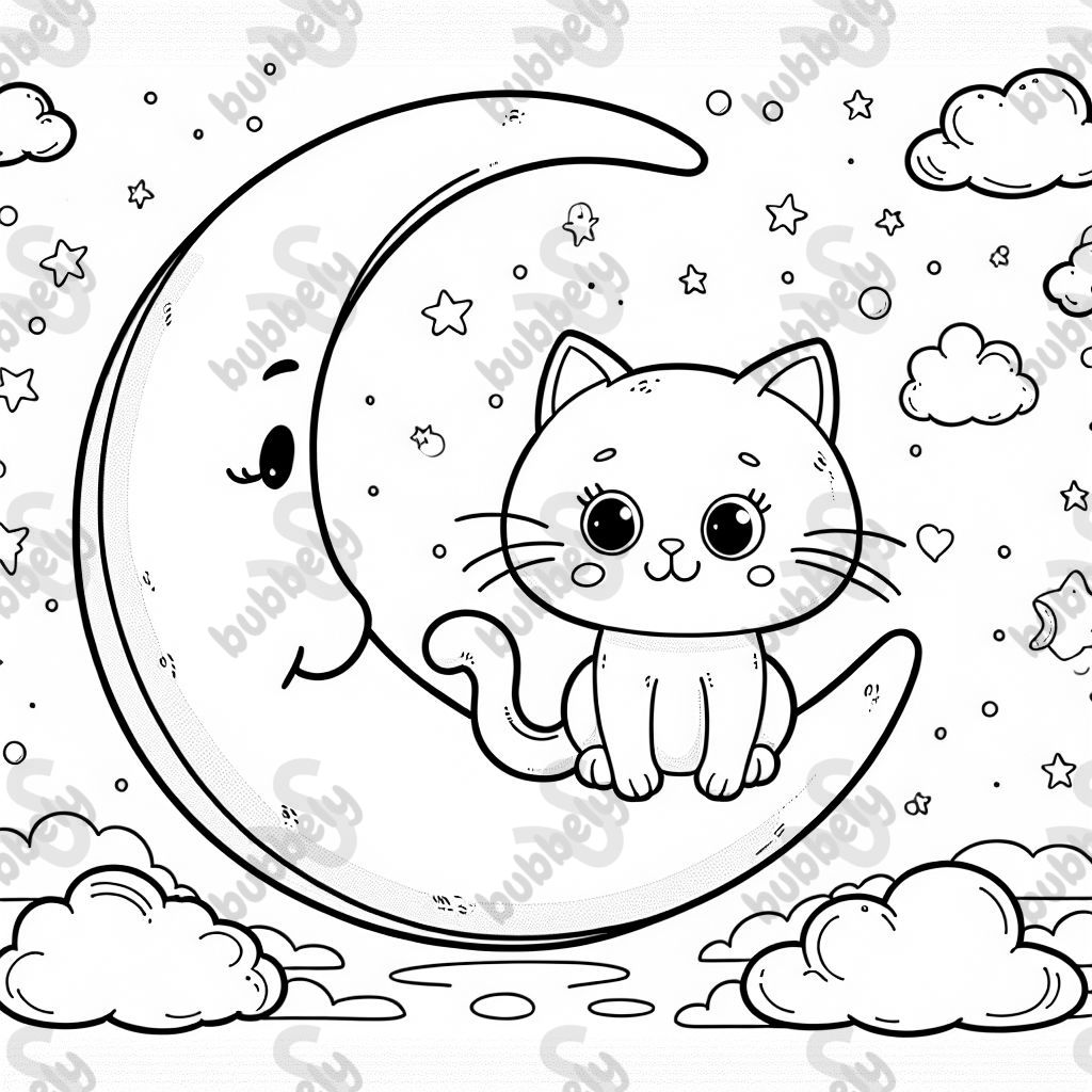 Eine Katze sitzt im Mond