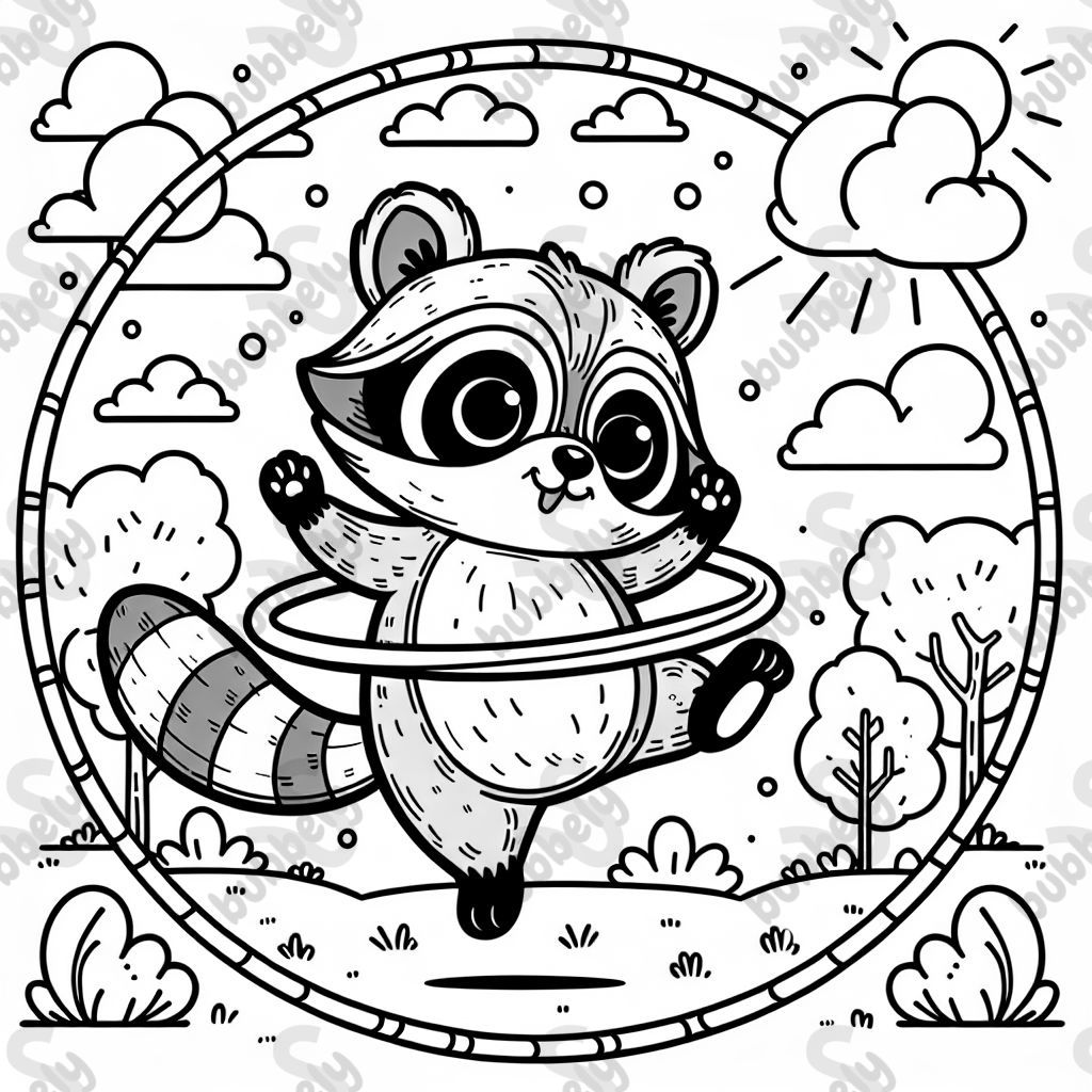 raccoon with a hula hoop