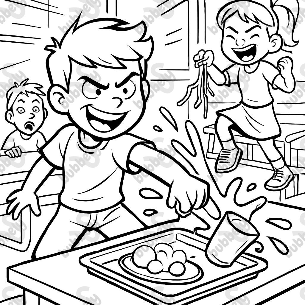 Kids misbehaving in the school cafeteria.
